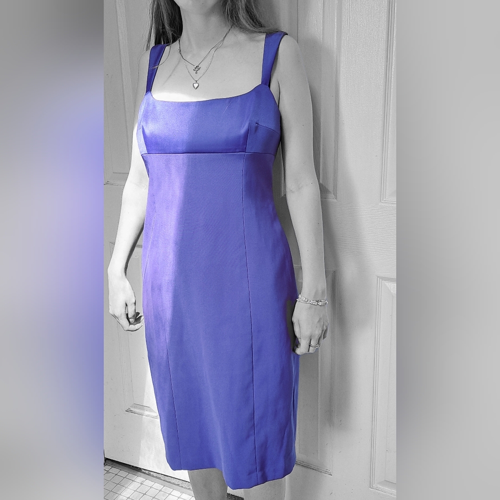 Laundry By Shelli Segal Purple Blue Stretch Bodycon Flattering Midi Dress
